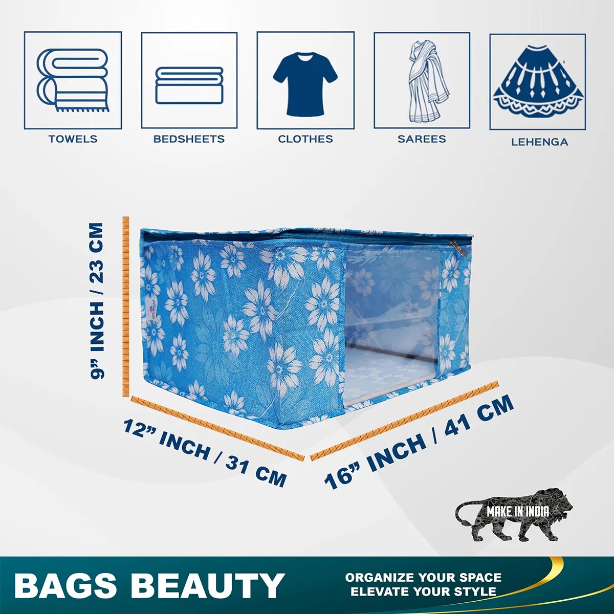 Multipurpose Foldable Clothes Storage Organizer With Front WindowFloral Print Blanket View 3