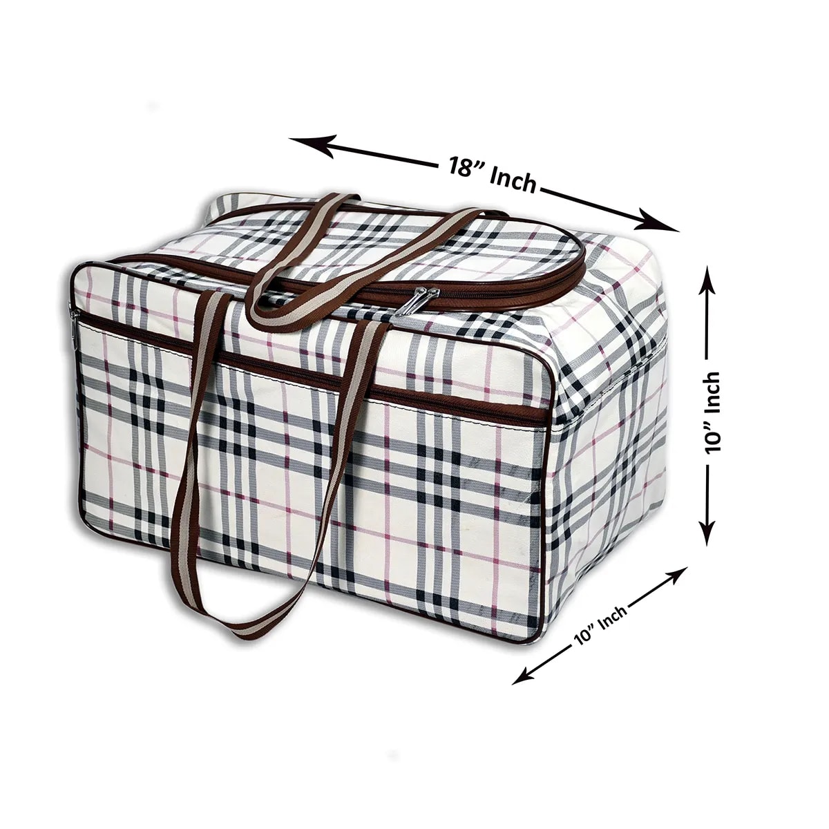 Brown Check Pattern Travel Duffel Bag View 4
