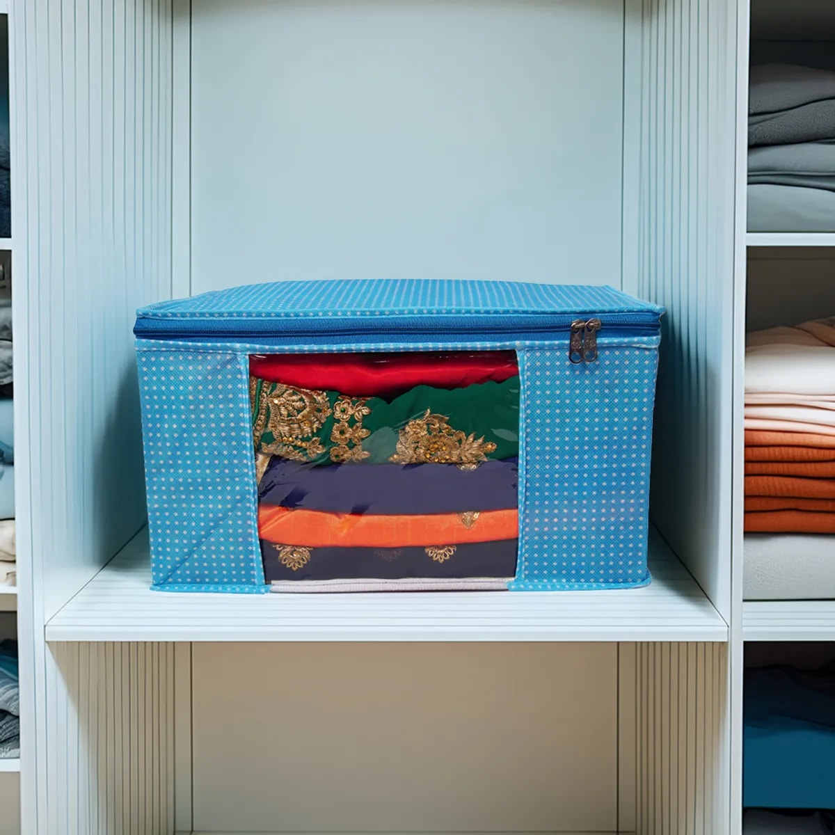 Multipurpose Foldable Clothes Storage Organizer With Front Window | Polka Dot Saree View 5