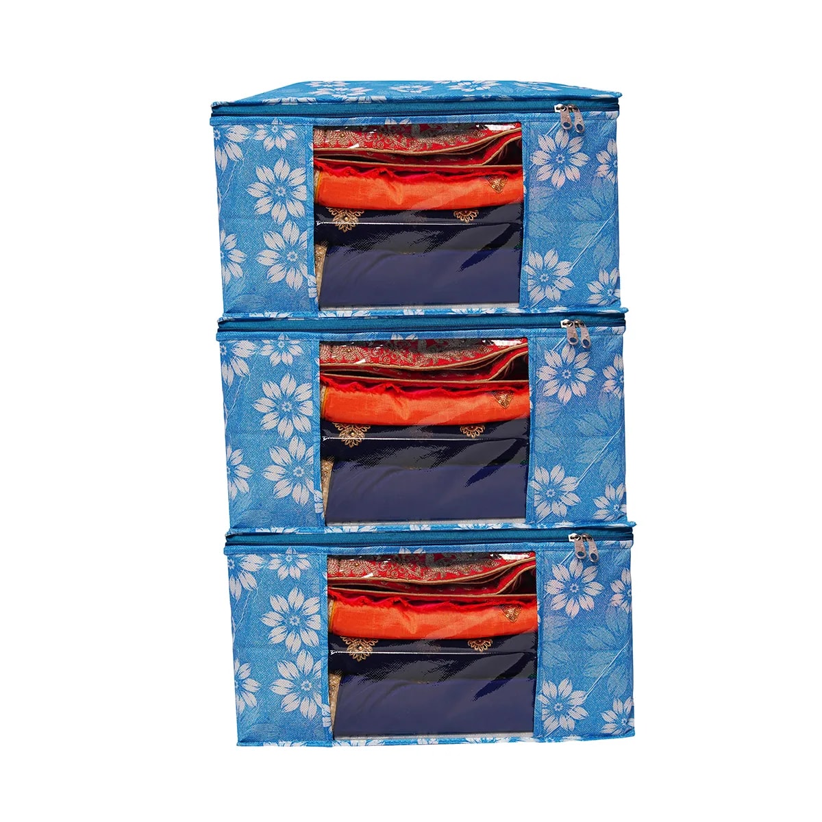 Multipurpose Foldable Clothes Storage Organizer With Front WindowFloral Print Blanket View 2