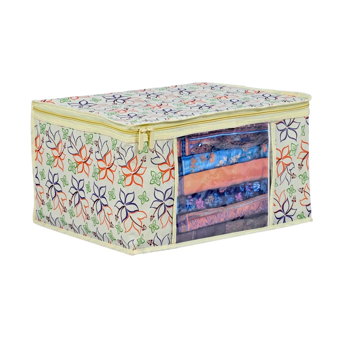 Multicolor Line-Floral Printed Foldable Clothes / Saree Storage Bag View 2