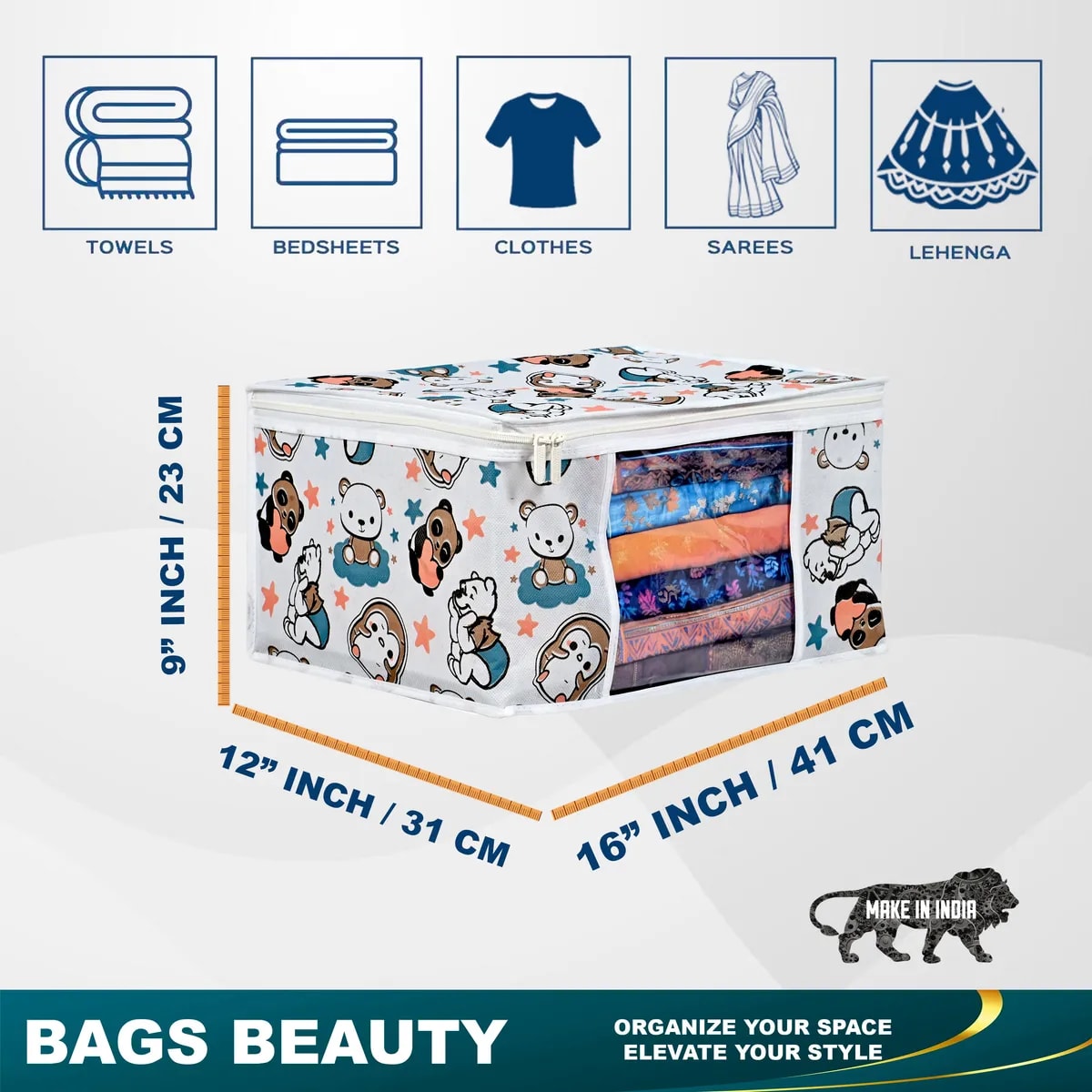 Multipurpose Foldable Clothes Storage Organizer With Front Window | Cartoon Print View 3
