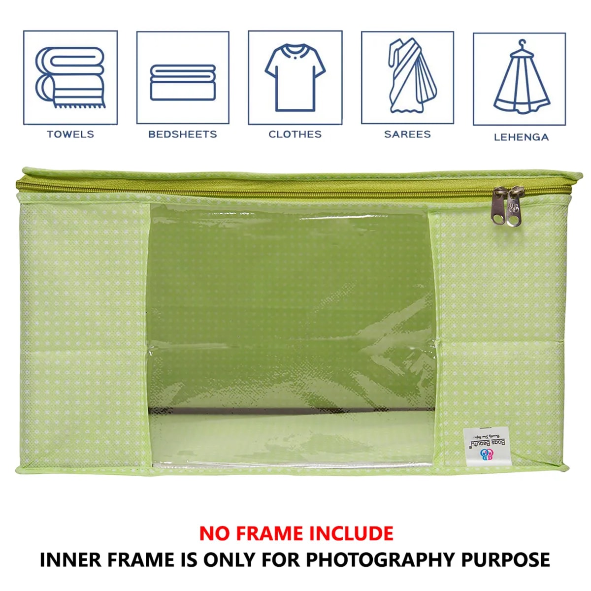 Green Polka Dot Foldable Storage Bag With Zipper Window View 4