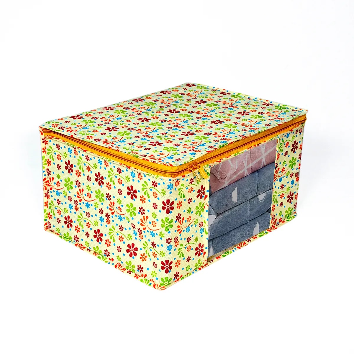 Large Foldable Clothes & Saree Storage Bag With Zipper & Transparent Window View 2