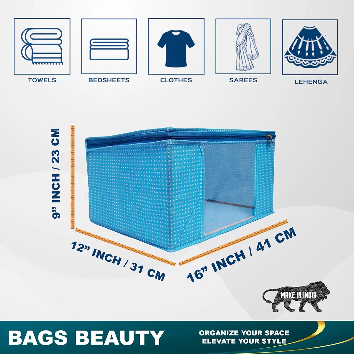 Multipurpose Foldable Clothes Storage Organizer With Front Window | Polka Dot Saree View 3