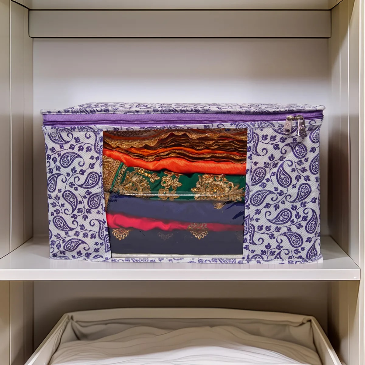 Multipurpose Foldable Clothes Storage Organizer With Front Window | Paisley Print View 7