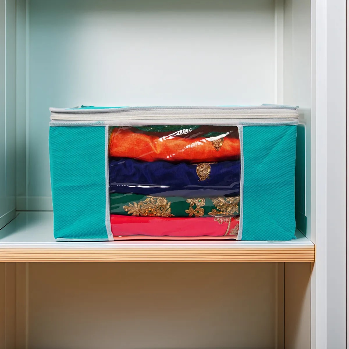 Solid Color Foldable Storage Bag With Zipper Window View 5
