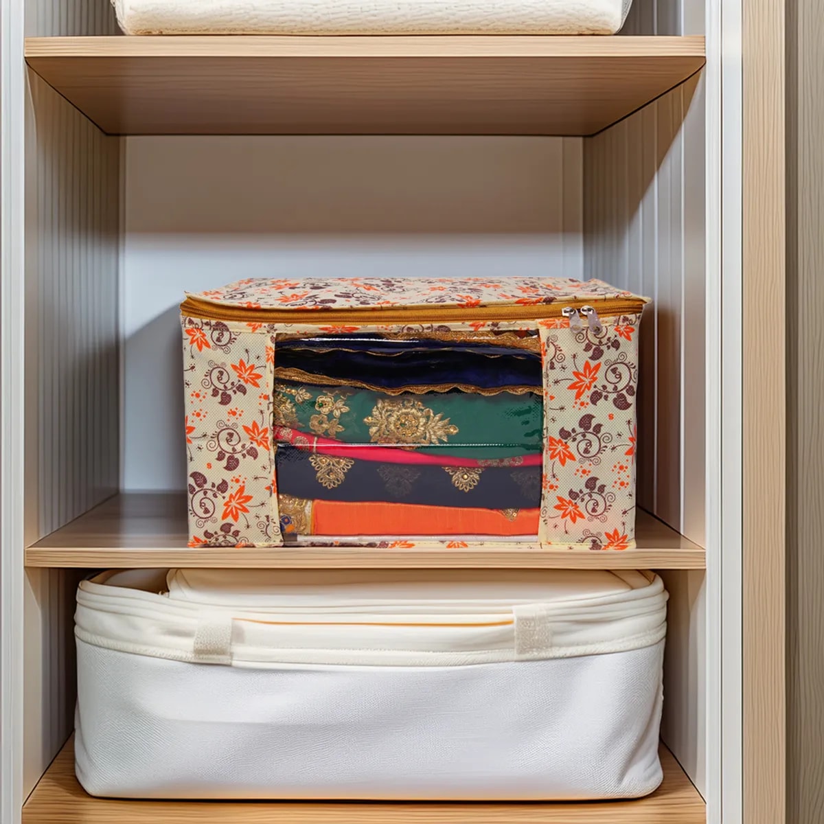 Multicolor Printed Foldable Storage Bag With Zipper Window View 3
