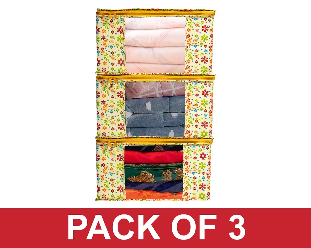 Large Foldable Clothes & Saree Storage Bag With Zipper & Transparent Window View 1