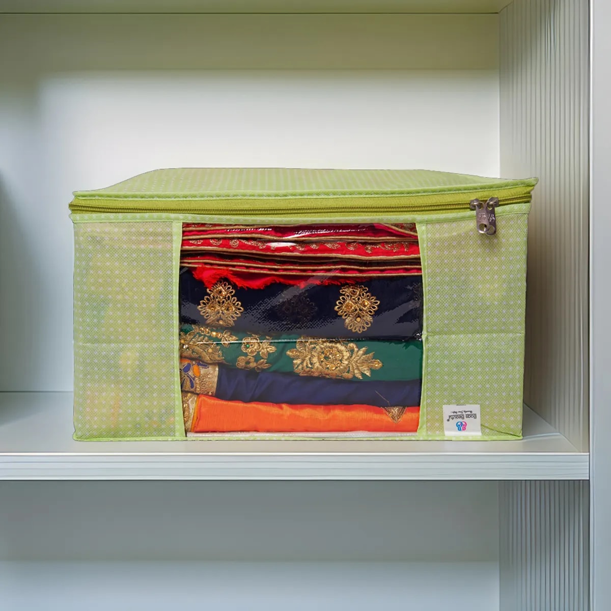 Green Polka Dot Foldable Storage Bag With Zipper Window View 2