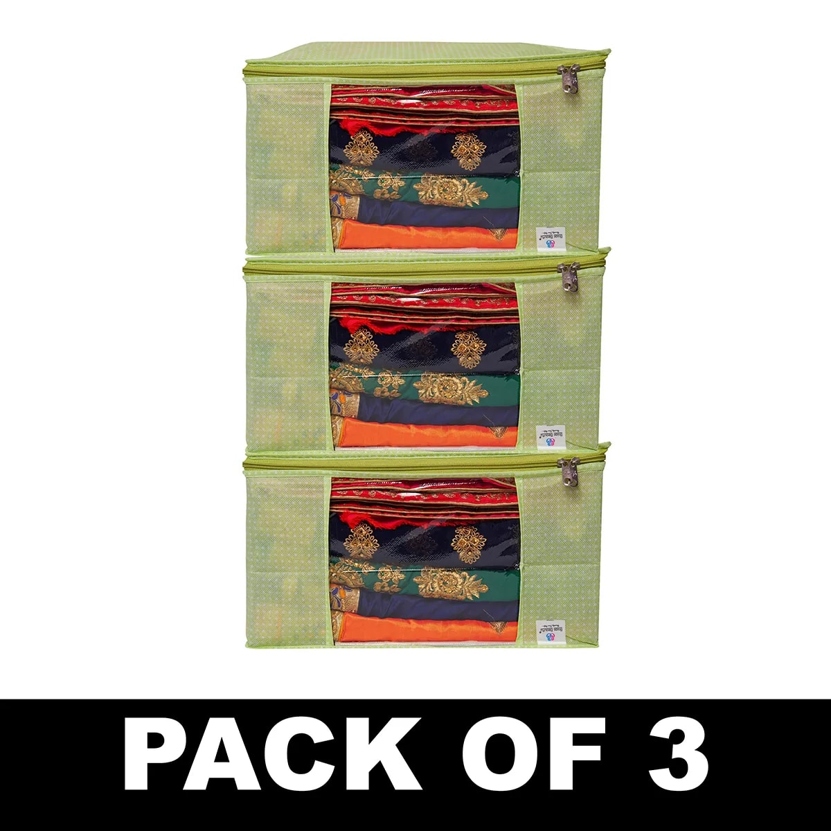 Green Polka Dot Foldable Storage Bag With Zipper Window View 1