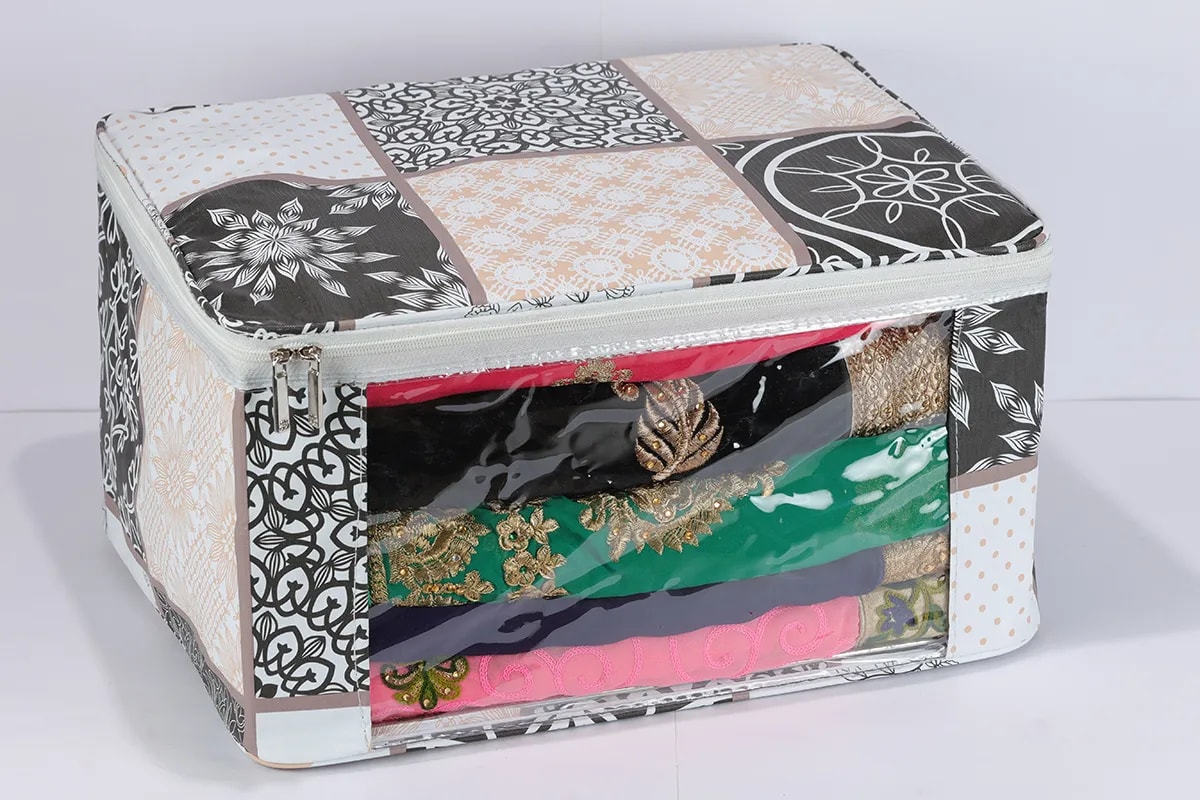 Designer Multi Saree Packing Cover With Transparent Window | Laminated Canvas View 3