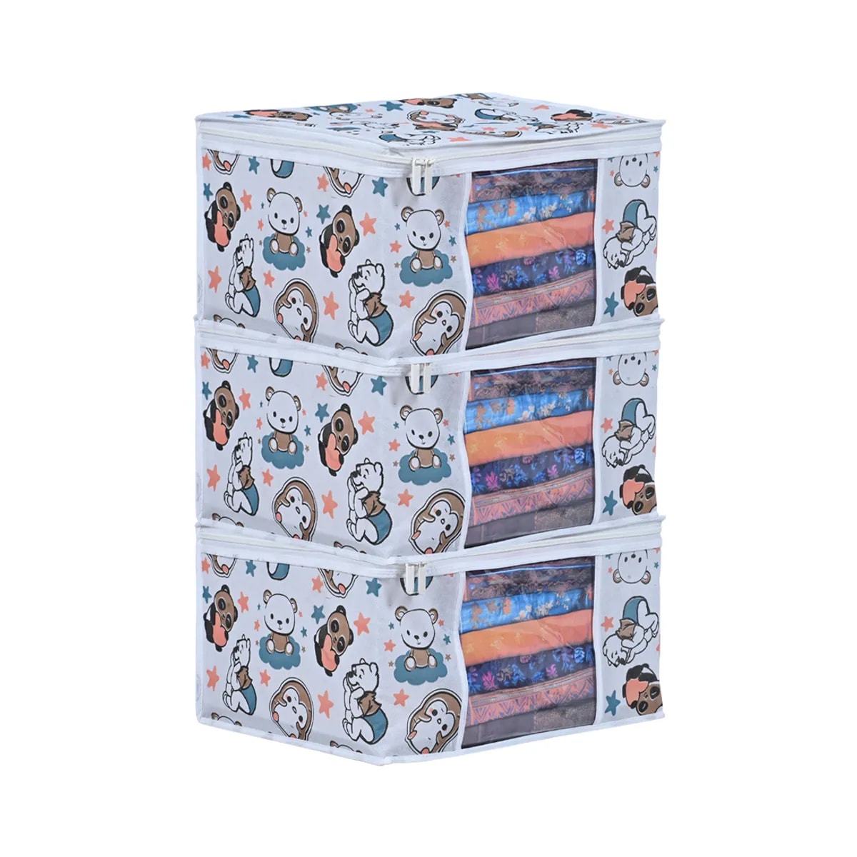 Multipurpose Foldable Clothes Storage Organizer With Front Window | Cartoon Print View 1