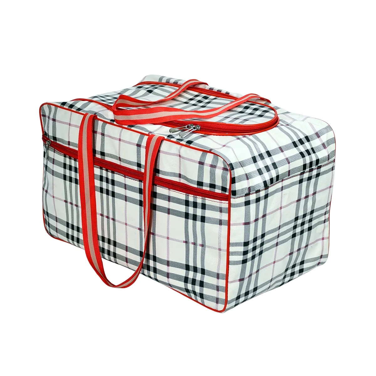 Brown Check Pattern Travel Duffel Bag For Men & Women View 3