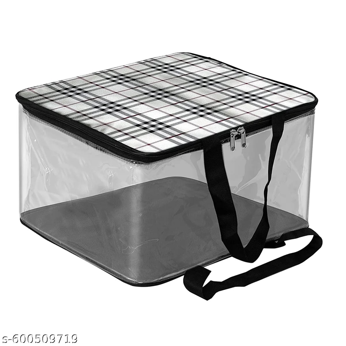 Printed Transparent Pvc Garment Storage Bag - Black/Beige View 1