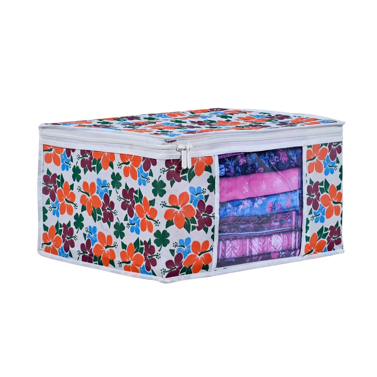 Premium Floral Printed Clothes Storage Bag With Clear Window View 5