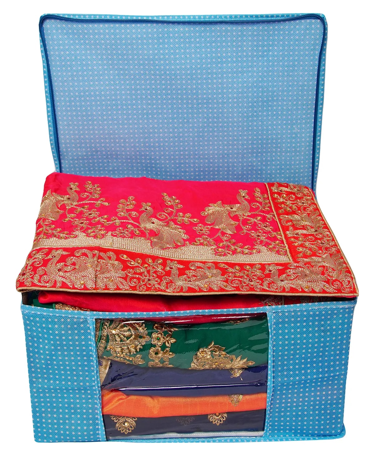 Multipurpose Foldable Clothes Storage Organizer With Front Window | Polka Dot Saree View 7