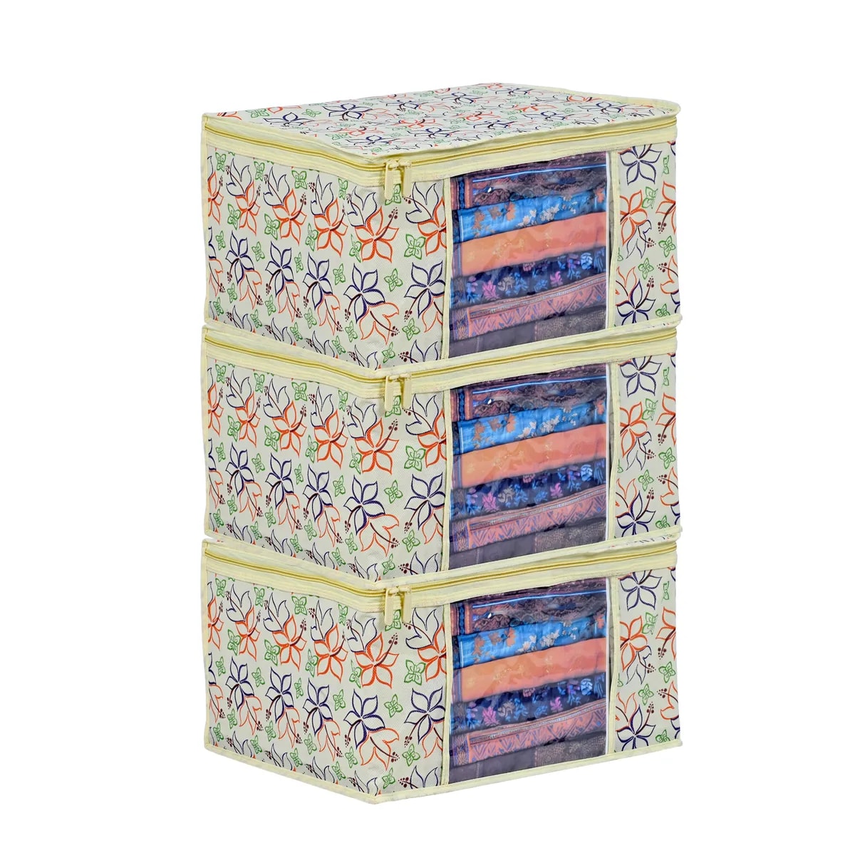 Multicolor Line-Floral Printed Foldable Clothes / Saree Storage Bag View 1