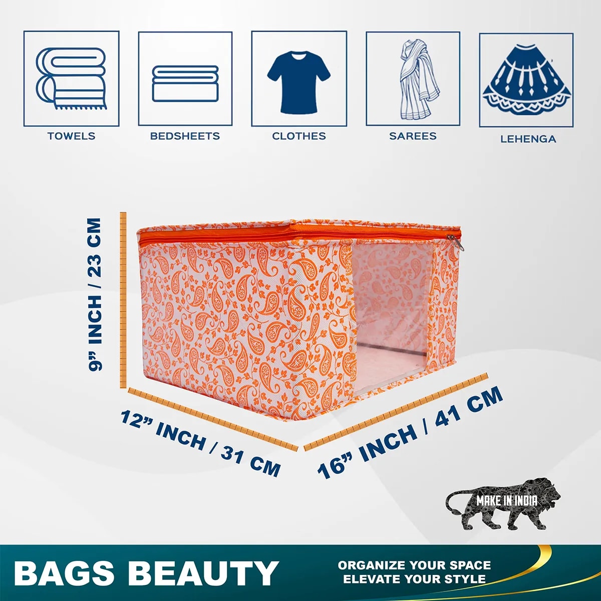 Paisley Printed Foldable Storage Bag With Zipper Window View 7