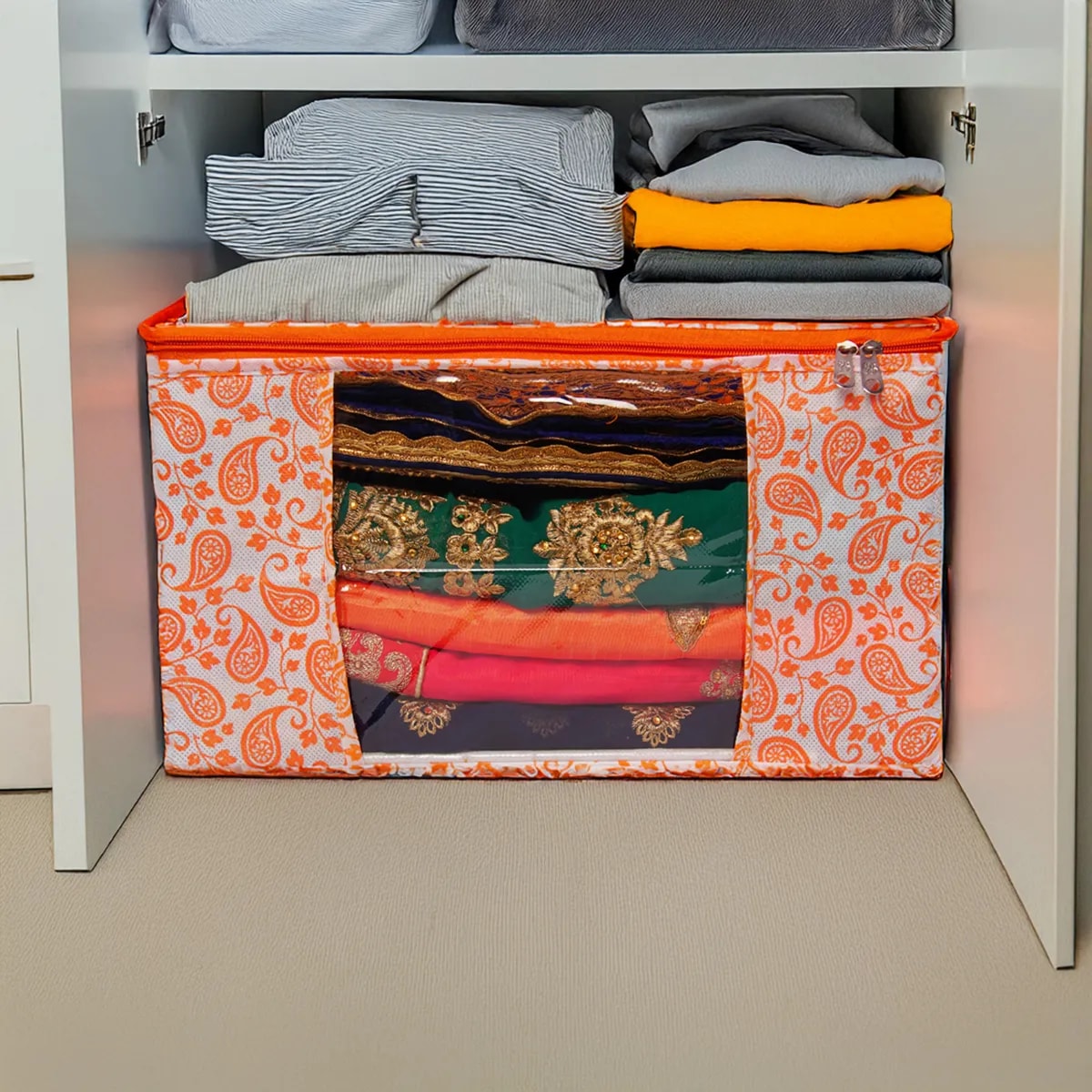 Paisley Printed Foldable Storage Bag With Zipper Window View 5