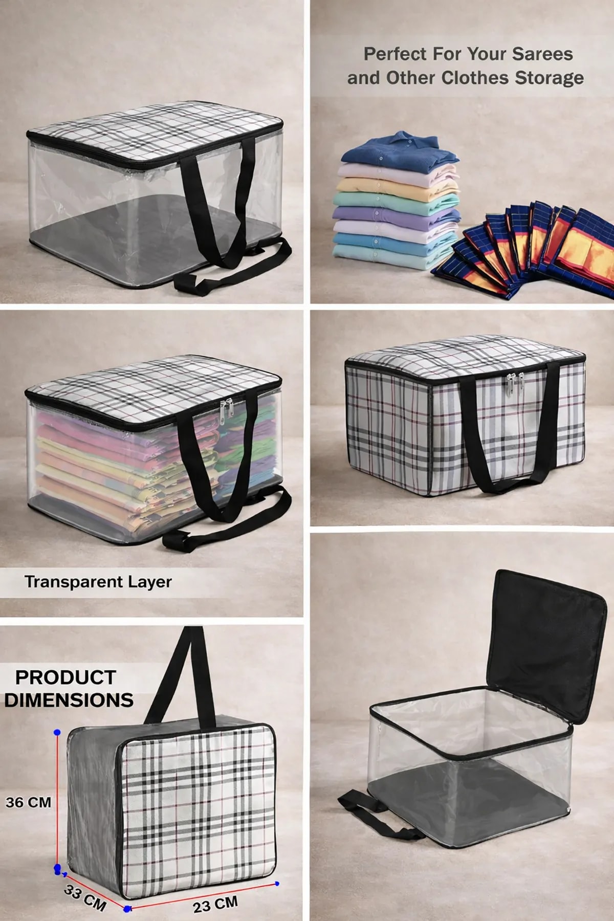 Printed Transparent Pvc Garment Storage Bag - Black/Beige View 4