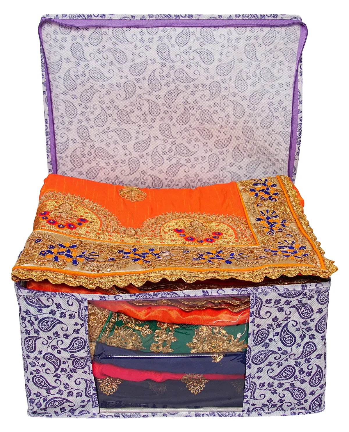 Multipurpose Foldable Clothes Storage Organizer With Front Window | Paisley Print View 6