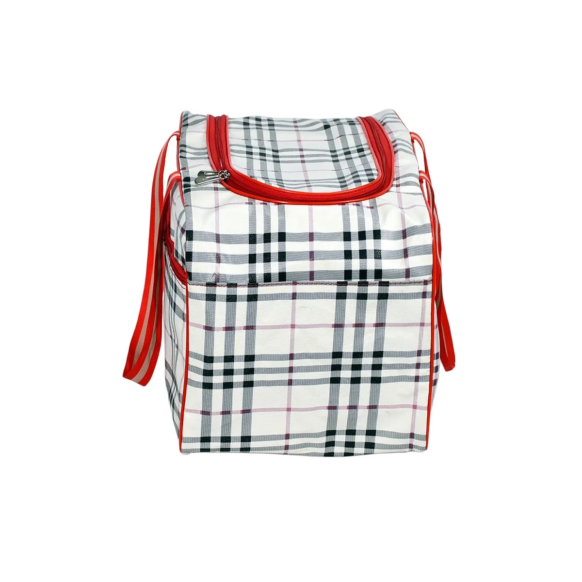 Brown Check Pattern Travel Duffel Bag For Men & Women View 2