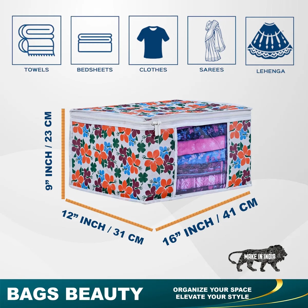 Premium Floral Printed Clothes Storage Bag With Clear Window View 2