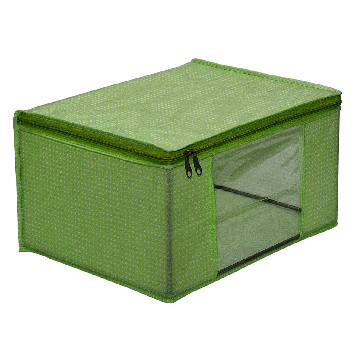Green Polka Dot Foldable Storage Bag With Zipper Window View 5