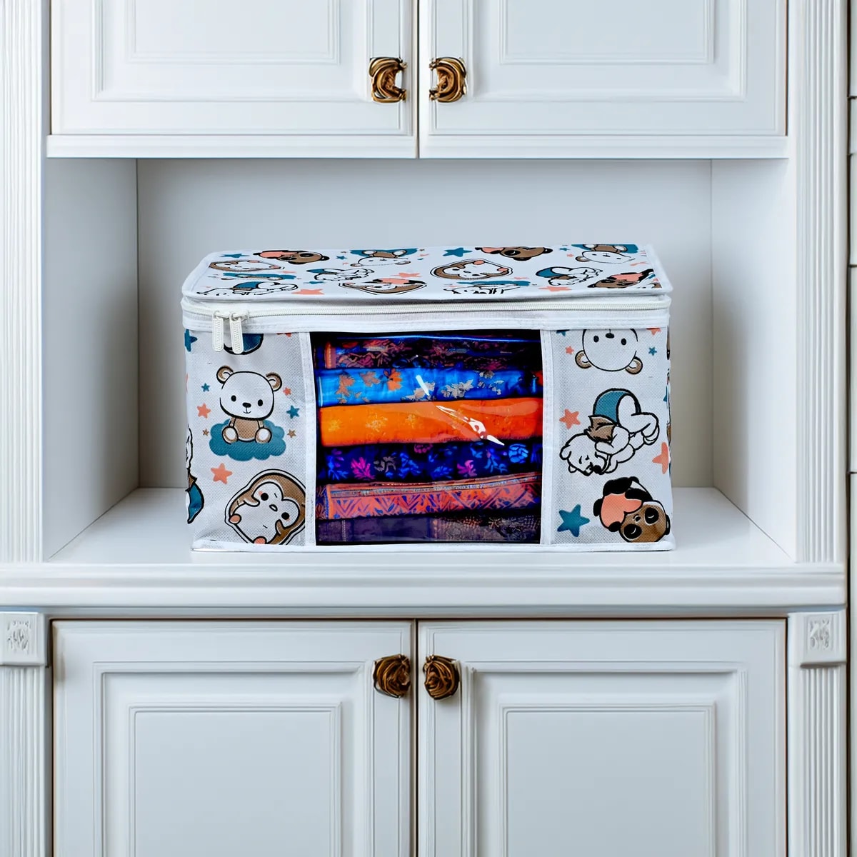 Multipurpose Foldable Clothes Storage Organizer With Front Window | Cartoon Print View 2