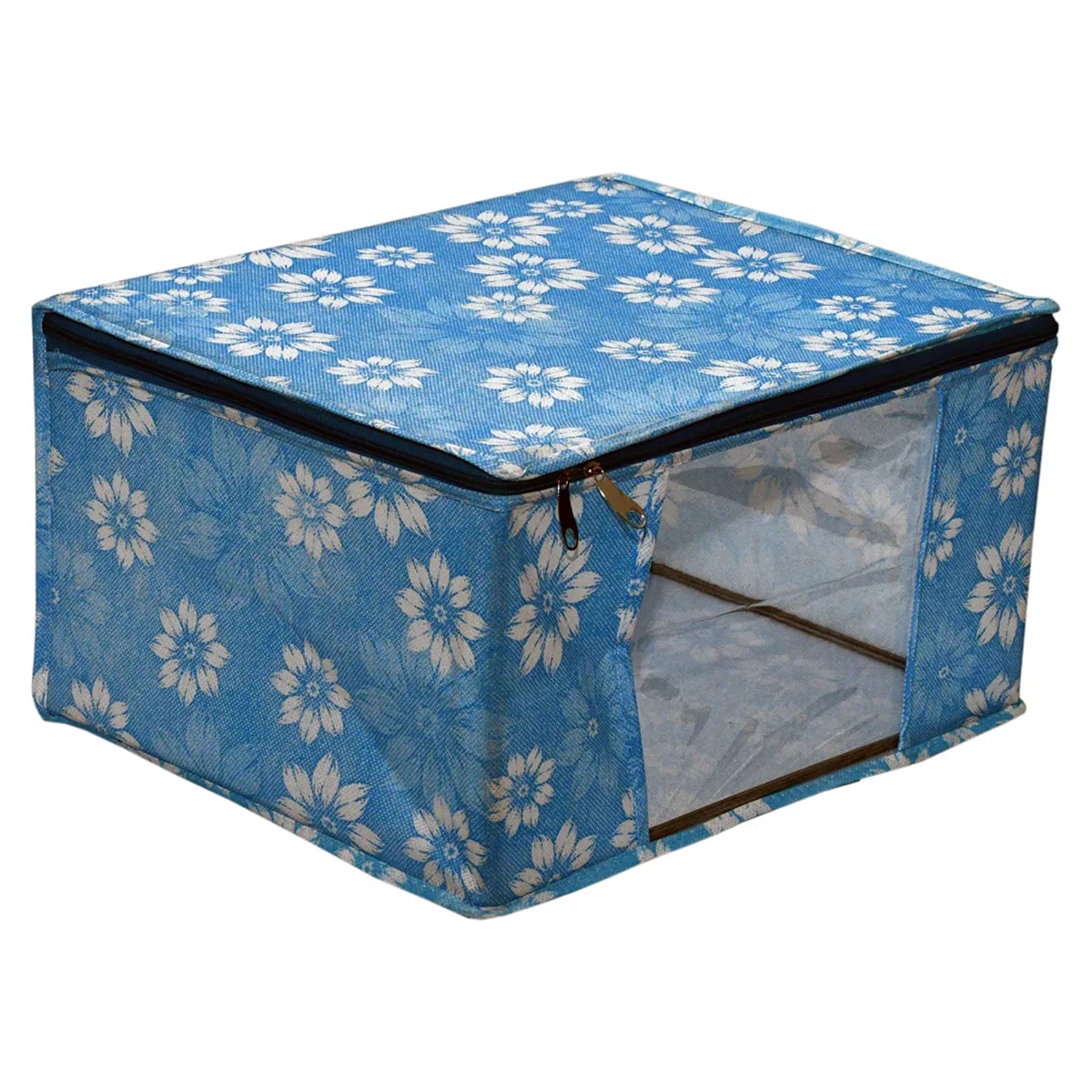 Multipurpose Foldable Clothes Storage Organizer With Front WindowFloral Print Blanket View 4