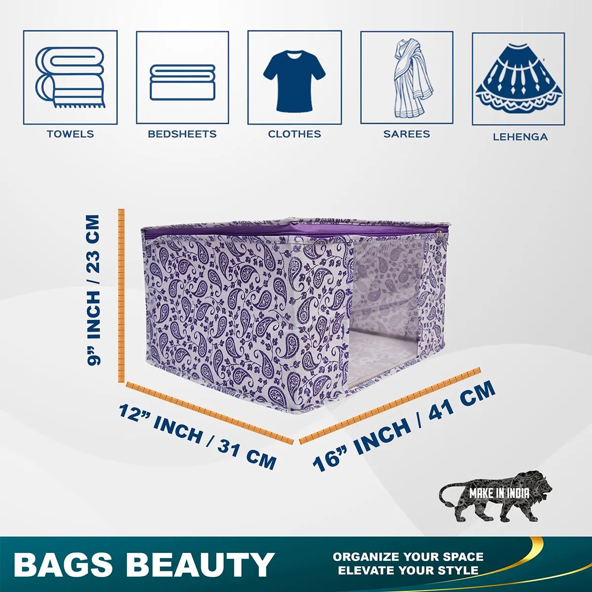 Multipurpose Foldable Clothes Storage Organizer With Front Window | Paisley Print View 3