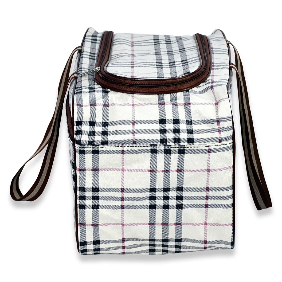 Brown Check Pattern Travel Duffel Bag View 3