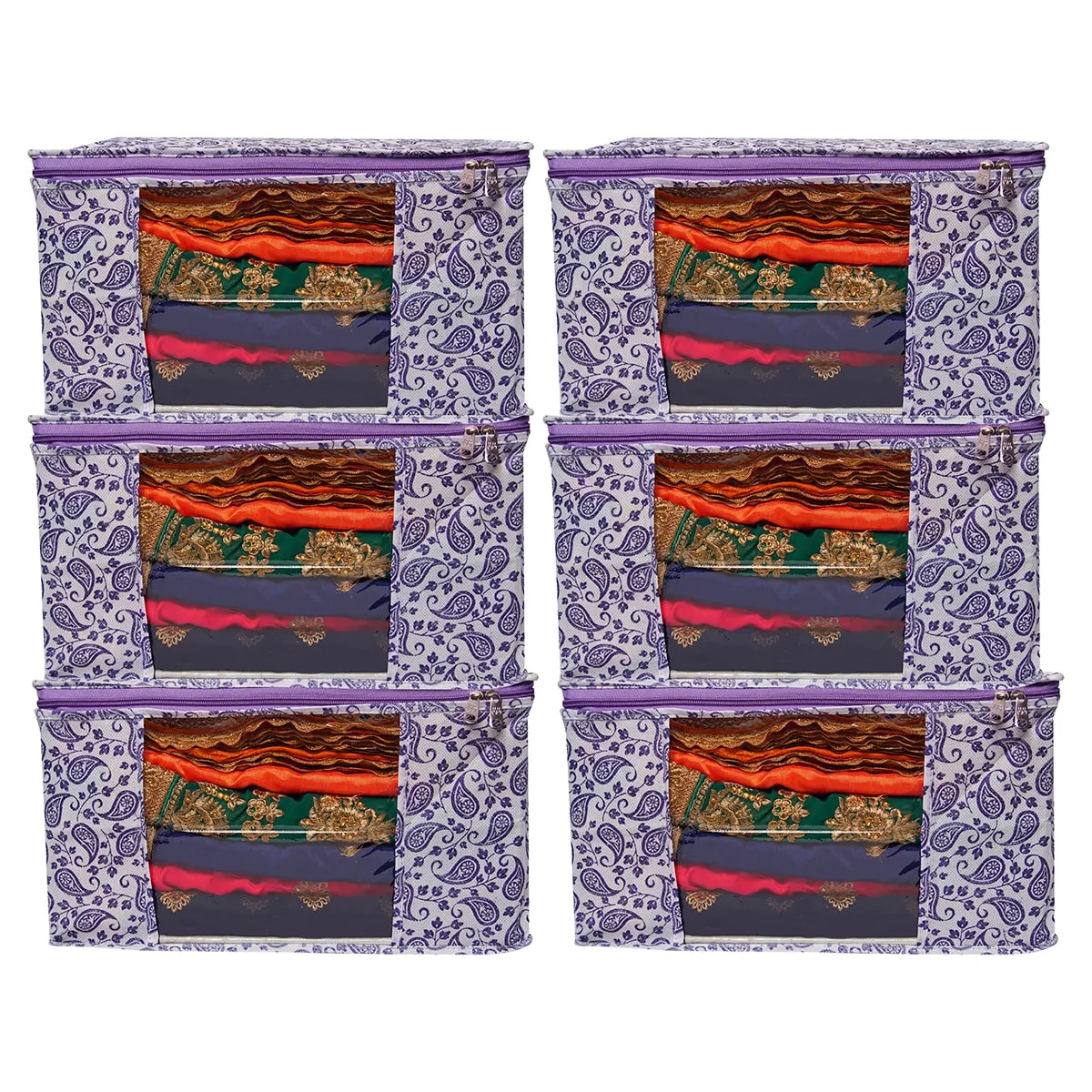Multipurpose Foldable Clothes Storage Organizer With Front Window | Paisley Print View 2