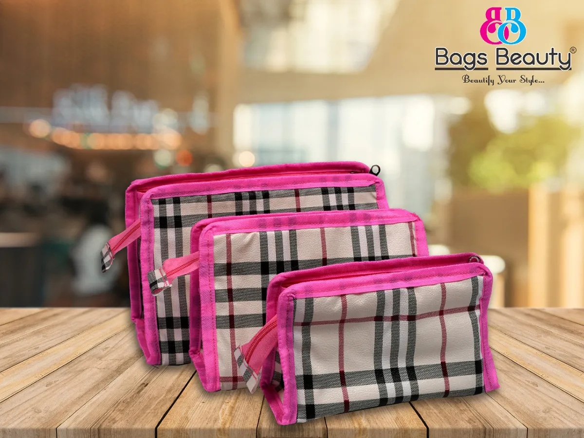 Ladies Beige Check Pattern Hand Wallet