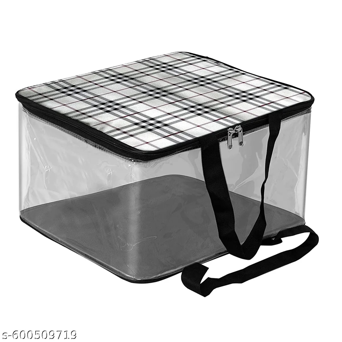 Printed Transparent Pvc Garment Storage Bag - Black/Beige