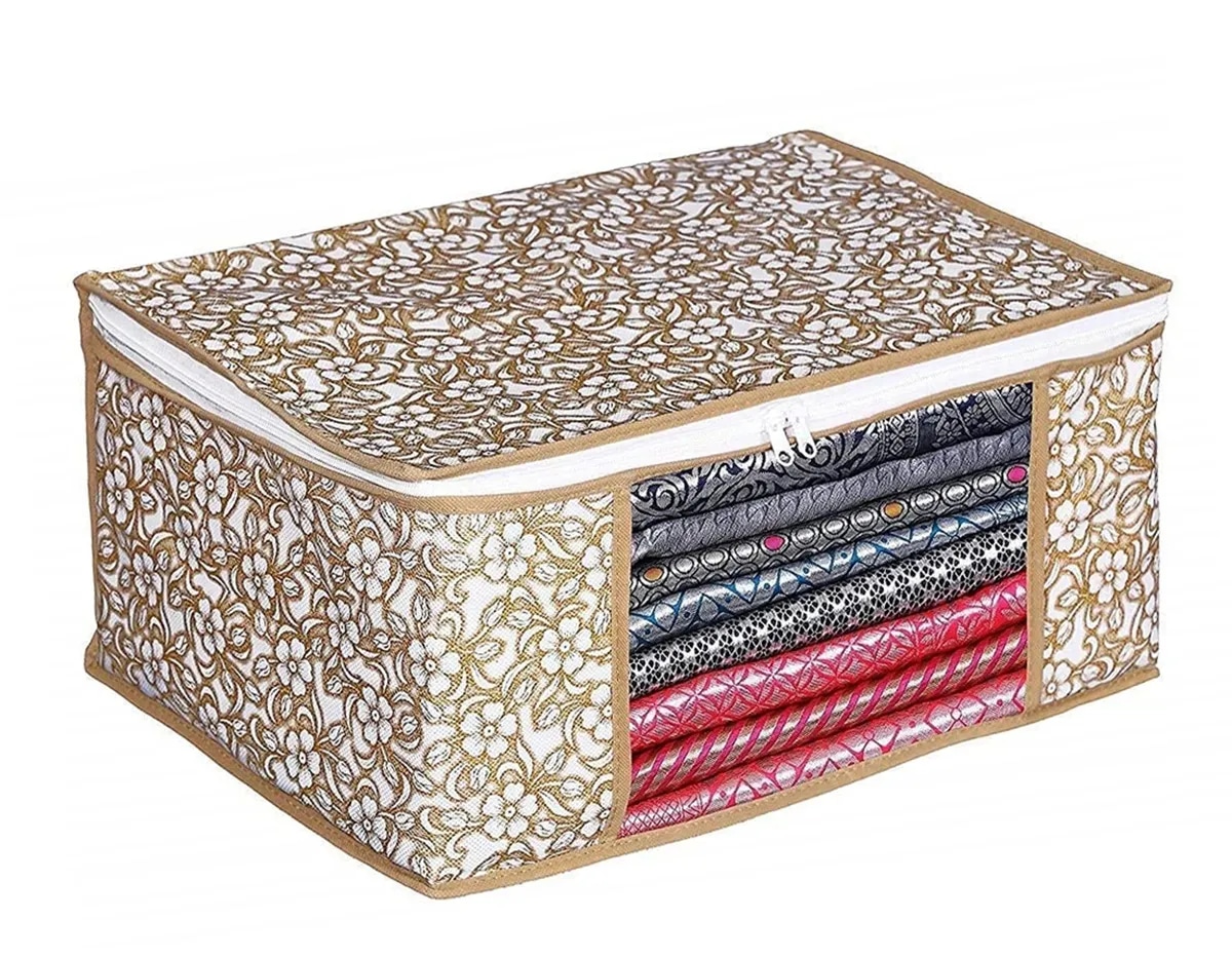Floral Foldable Storage Bag With Zipper Window alternate view
