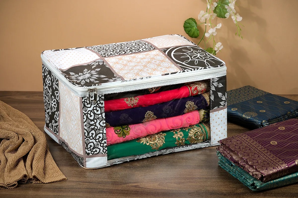Designer Multi Saree Packing Cover With Transparent Window | Laminated Canvas