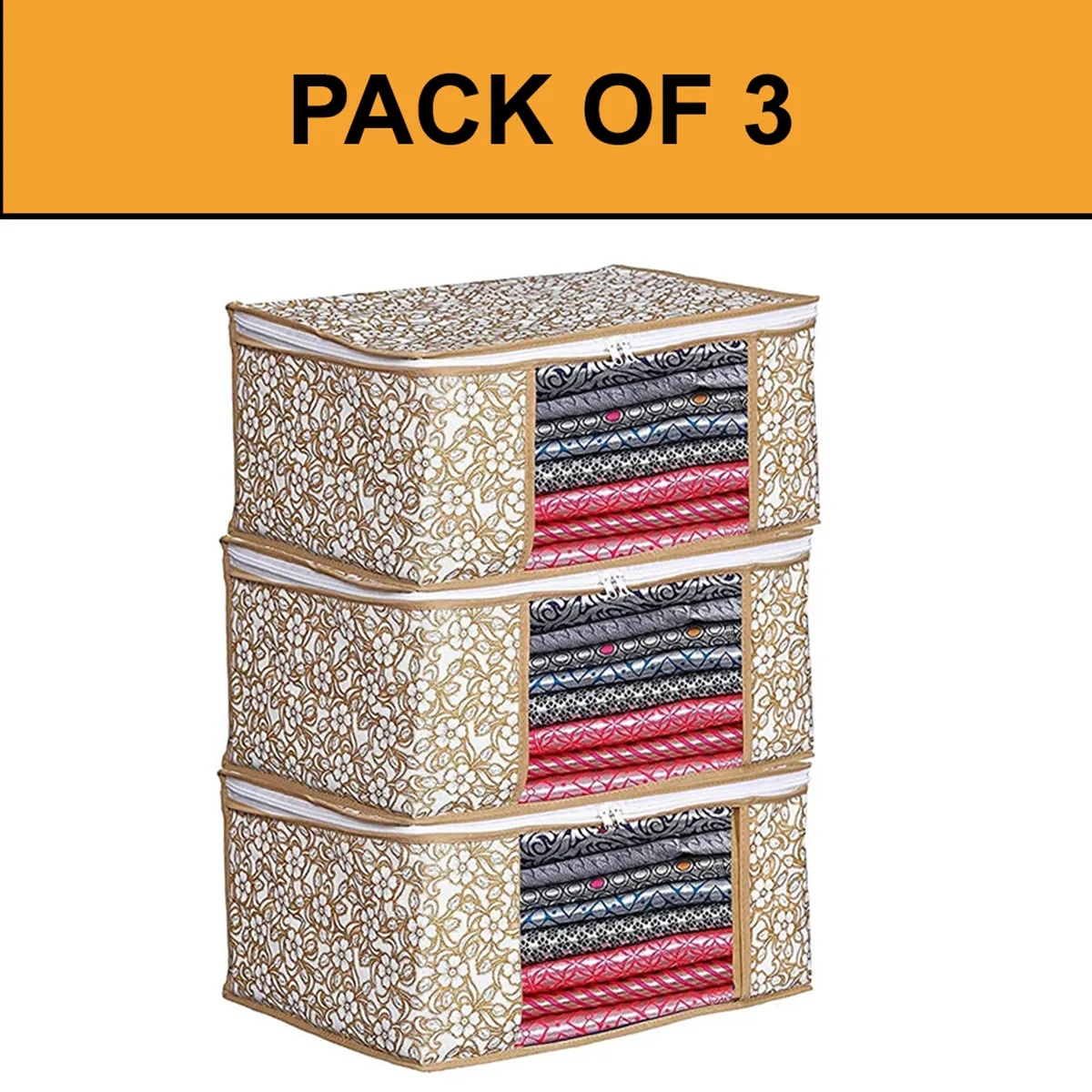 Floral Foldable Storage Bag With Zipper Window